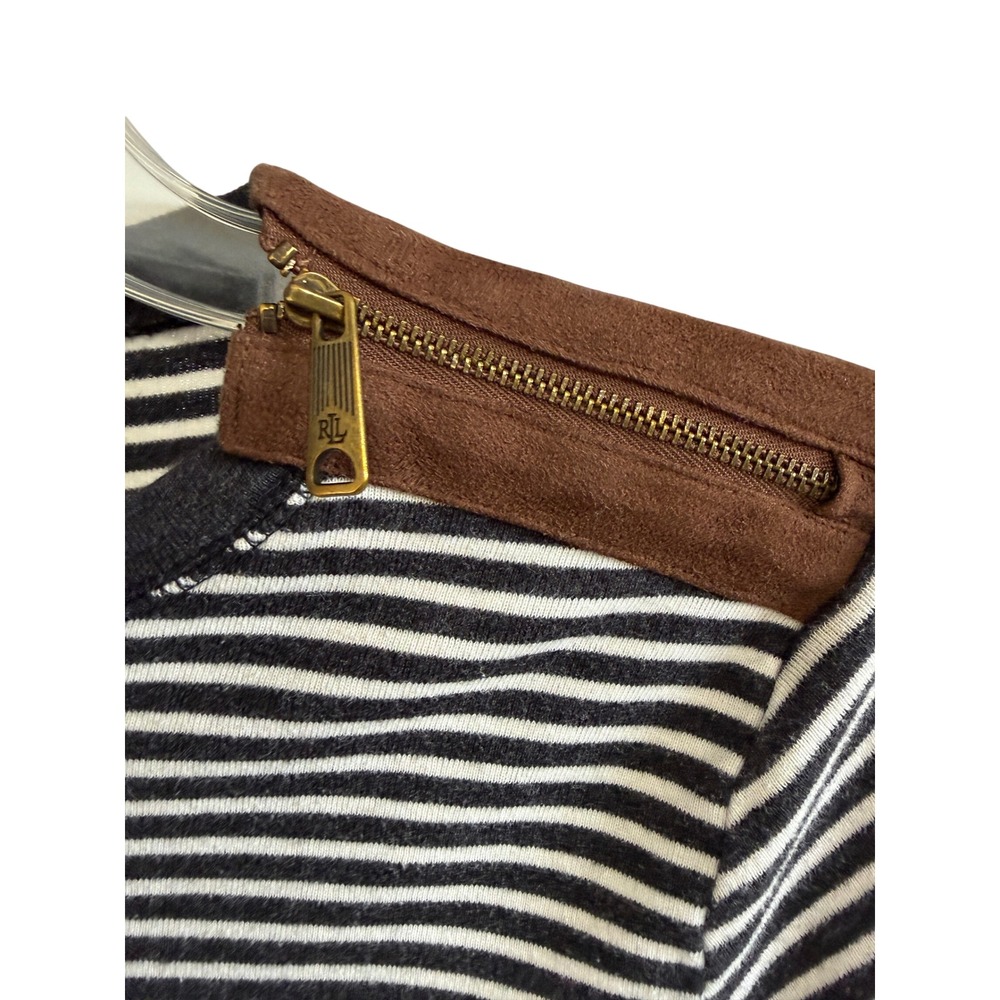 Lauren Ralph Lauren Top Womens Small Black White Striped Elbow Patch Equestrian - Picture 4 of 9